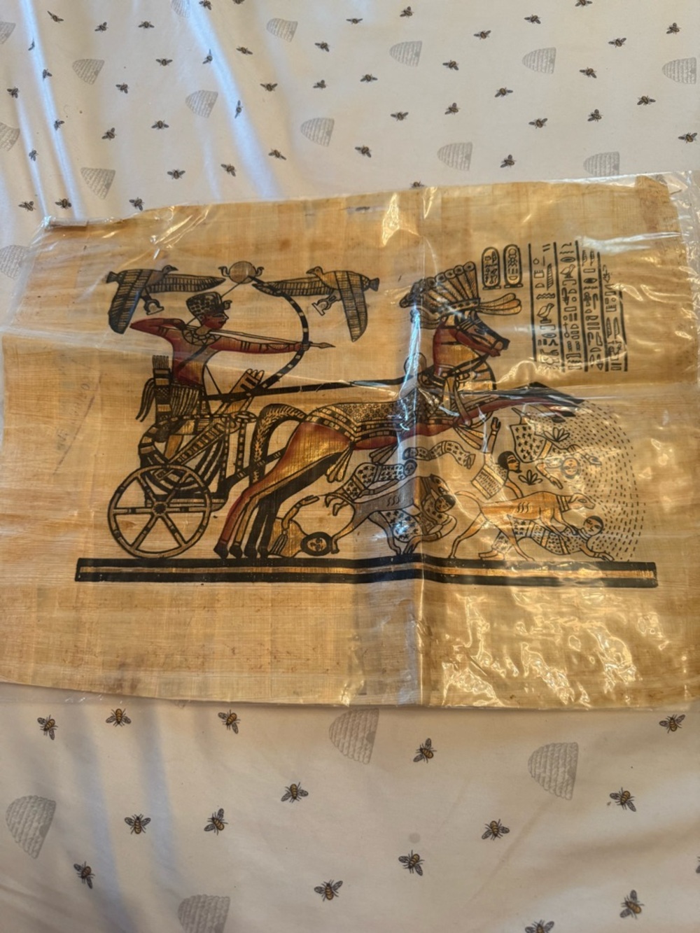 Egyptian Horse and Chariot Wall Art - Natural Papyrus Print in Brown and Black
